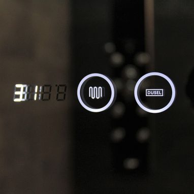 DUSEL Зеркало LED Smart DE-M3011 75x120 сенсорное включение, подогрев, часы, температура
